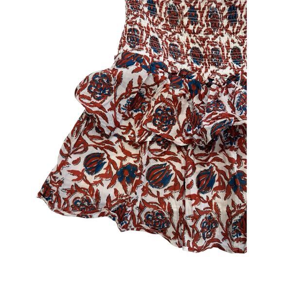 House Of Harlow 1960 Size M Smocked Mini Skirt Rust Floral Bohemian Cotton - Picture 6 of 7